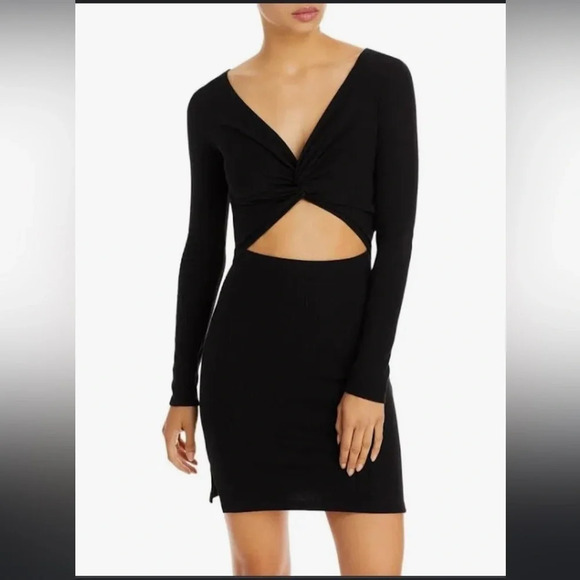 Fore Dresses & Skirts - Fore Ribbed Knit Mini Dress Women's S Black Cut Out V-Neck Long Sleeves NWT